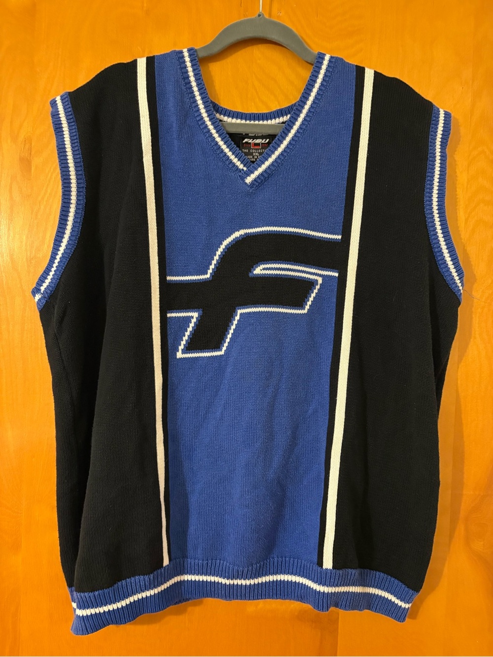 FUBU Royal Blue and Black V-Neck Sweater Vest